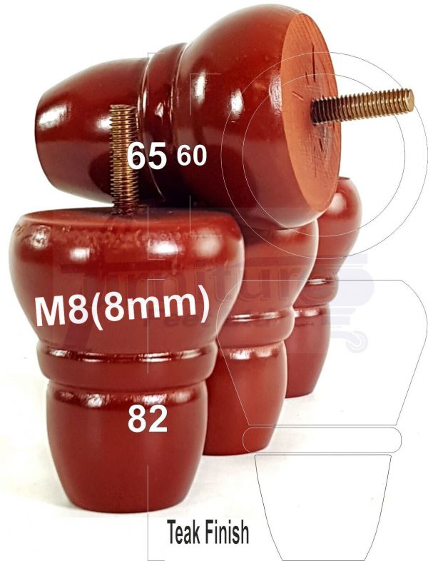 4x REPLACEMENT WOOD FURNITURE SOFA LEGS M8(8mm) CHAIR - SETTEE FEET 82mm HIGH - Image 33