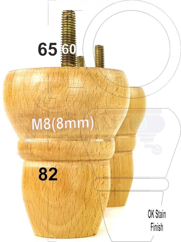 4x REPLACEMENT WOOD FURNITURE SOFA LEGS M8(8mm) CHAIR - SETTEE FEET 82mm HIGH - Image 28