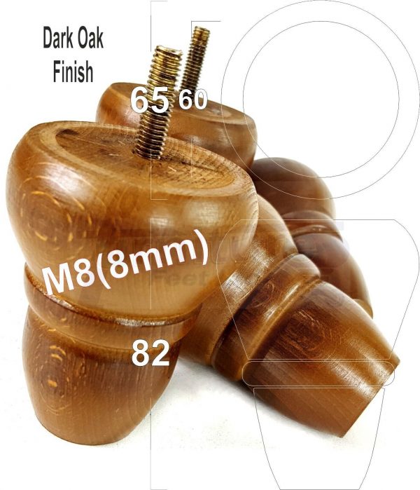4x REPLACEMENT WOOD FURNITURE SOFA LEGS M8(8mm) CHAIR - SETTEE FEET 82mm HIGH - Image 17
