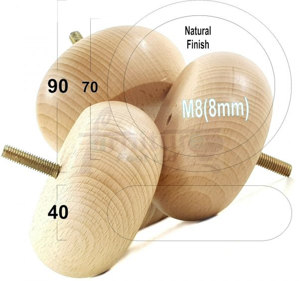 4x ROUND BUN WOODEN SOFA LEGS 40mm High CHAIR REPLACEMENT FURNITURE FEET M8(8mm) - Image 22