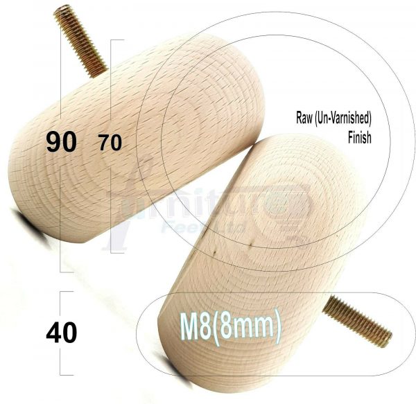 4x ROUND BUN WOODEN SOFA LEGS 40mm High CHAIR REPLACEMENT FURNITURE FEET M8(8mm) - Image 23