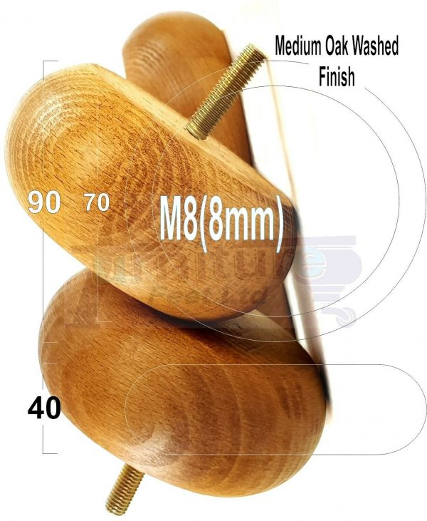 4x ROUND BUN WOODEN SOFA LEGS 40mm High CHAIR REPLACEMENT FURNITURE FEET M8(8mm) - Image 19
