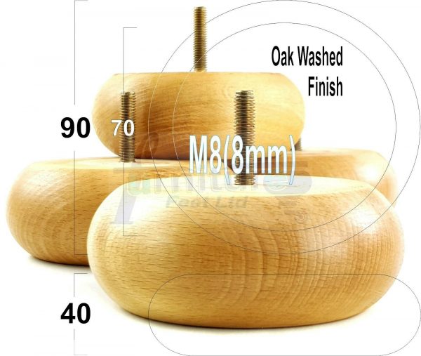4x ROUND BUN WOODEN SOFA LEGS 40mm High CHAIR REPLACEMENT FURNITURE FEET M8(8mm) - Image 25