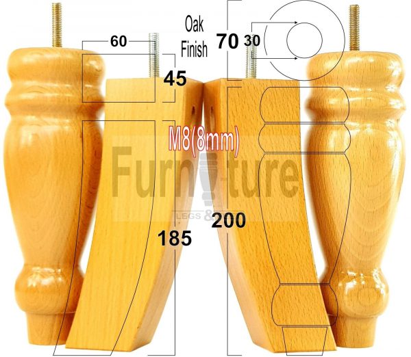 4x Replacement Solid Wood Furniture Sofa Legs M8 Chair Settee Feet 200mm High - Image 32