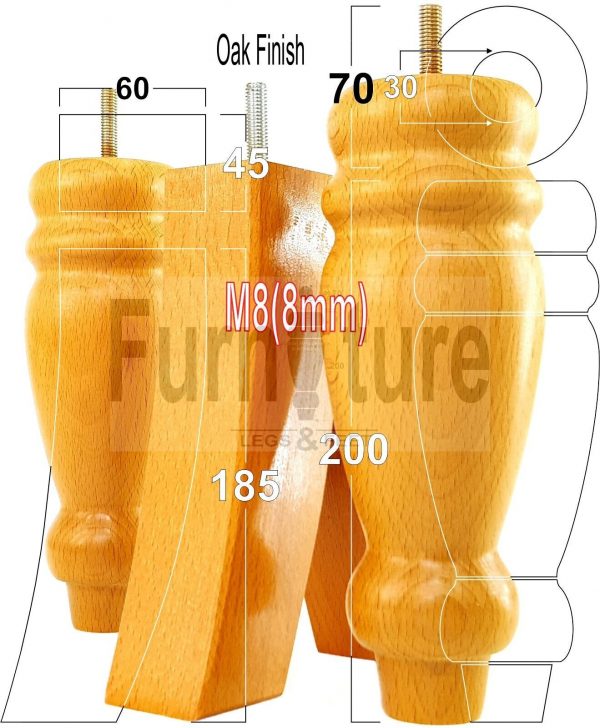 4x Replacement Solid Wood Furniture Sofa Legs M8 Chair Settee Feet 200mm High - Image 16