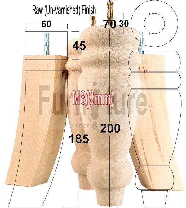4x Replacement Solid Wood Furniture Sofa Legs M8 Chair Settee Feet 200mm High - Image 35