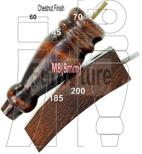 4x Replacement Solid Wood Furniture Sofa Legs M8 Chair Settee Feet 200mm High - Image 23