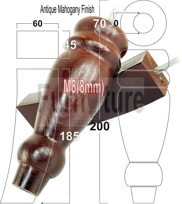 4x Replacement Solid Wood Furniture Sofa Legs M8 Chair Settee Feet 200mm High - Image 18