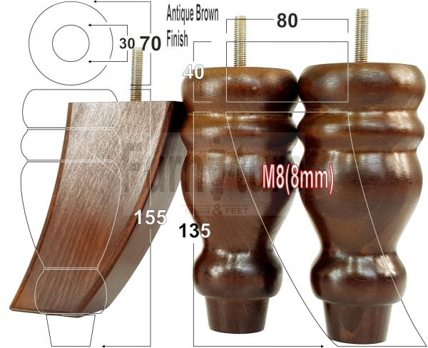 4x Replacement Wood Furniture Sofa Legs M8 Chair, Couch Settee Feet 155mm High - Image 13