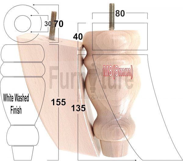 4x Replacement Wood Furniture Sofa Legs M8 Chair, Couch Settee Feet 155mm High - Image 39