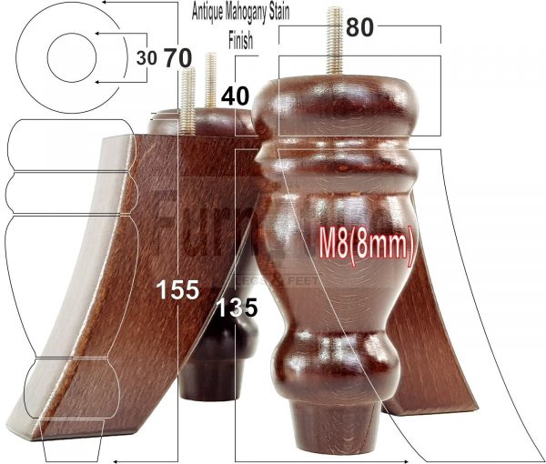 4x Replacement Wood Furniture Sofa Legs M8 Chair, Couch Settee Feet 155mm High - Image 21