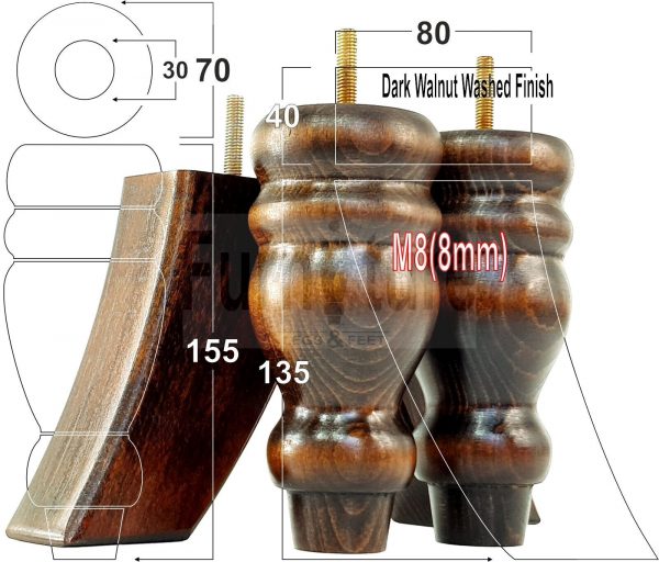 4x Replacement Wood Furniture Sofa Legs M8 Chair, Couch Settee Feet 155mm High - Image 29