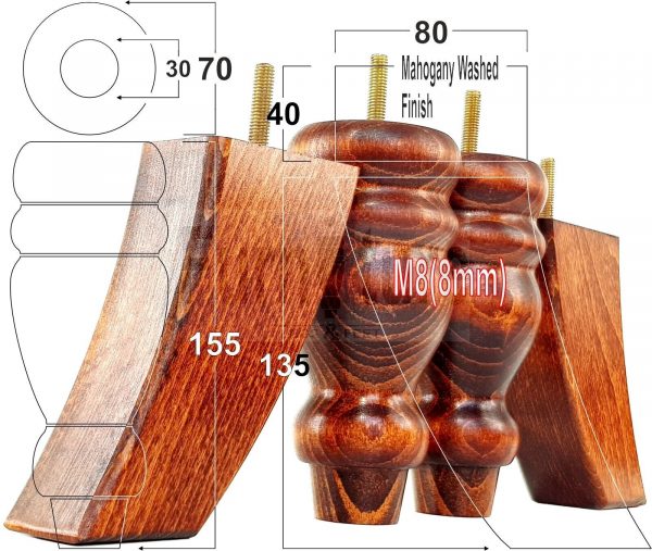 4x Replacement Wood Furniture Sofa Legs M8 Chair, Couch Settee Feet 155mm High - Image 32