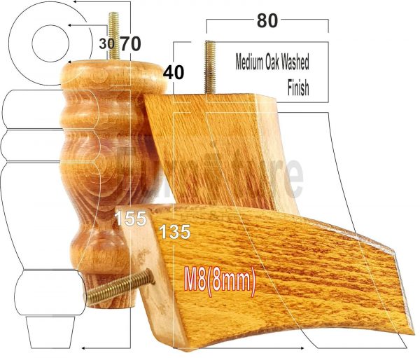 4x Replacement Wood Furniture Sofa Legs M8 Chair, Couch Settee Feet 155mm High - Image 33