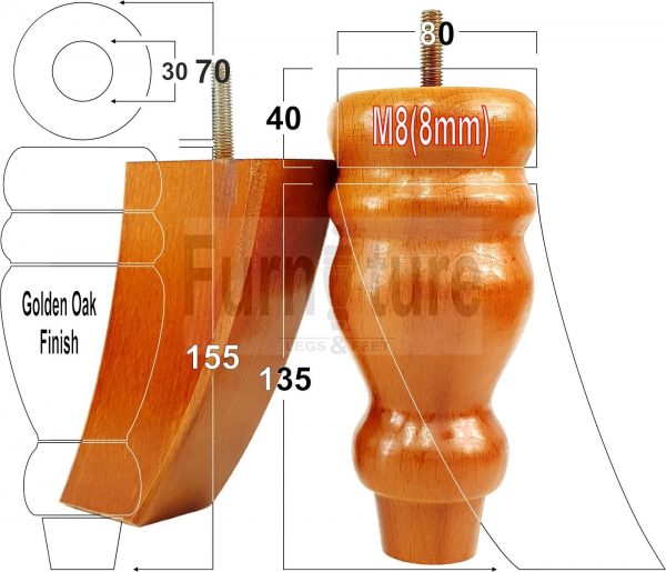 4x Replacement Wood Furniture Sofa Legs M8 Chair, Couch Settee Feet 155mm High - Image 15