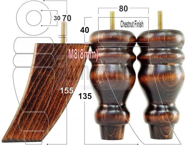 4x Replacement Wood Furniture Sofa Legs M8 Chair, Couch Settee Feet 155mm High - Image 25