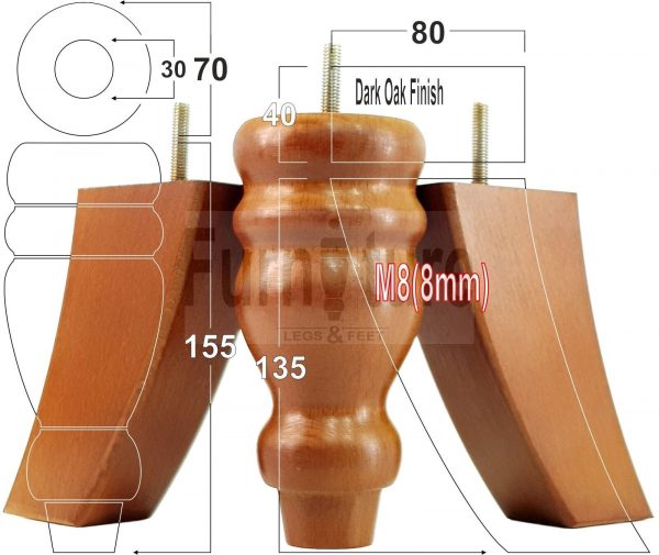 4x Replacement Wood Furniture Sofa Legs M8 Chair, Couch Settee Feet 155mm High - Image 26