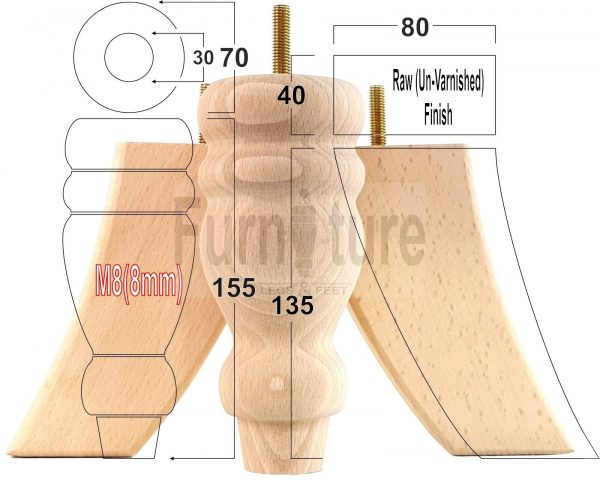 4x Replacement Wood Furniture Sofa Legs M8 Chair, Couch Settee Feet 155mm High - Image 37