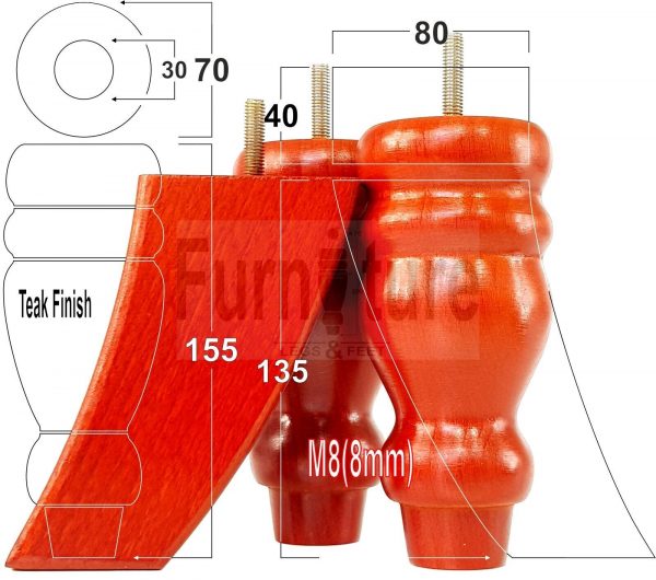 4x Replacement Wood Furniture Sofa Legs M8 Chair, Couch Settee Feet 155mm High - Image 38