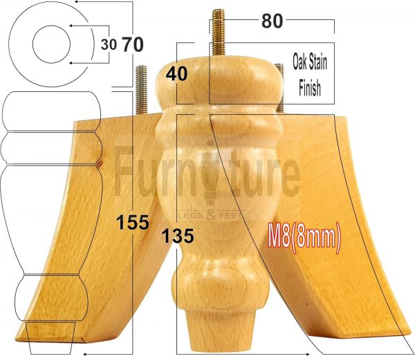 4x Replacement Wood Furniture Sofa Legs M8 Chair, Couch Settee Feet 155mm High - Image 34