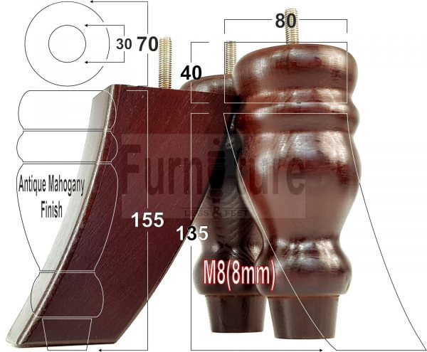 4x Replacement Wood Furniture Sofa Legs M8 Chair, Couch Settee Feet 155mm High - Image 20