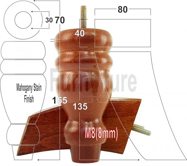 4x Replacement Wood Furniture Sofa Legs M8 Chair, Couch Settee Feet 155mm High - Image 31
