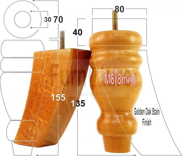 4x Replacement Wood Furniture Sofa Legs M8 Chair, Couch Settee Feet 155mm High - Image 30