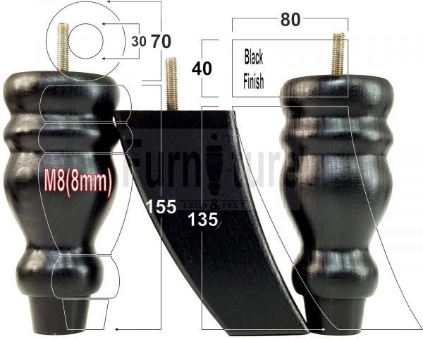 4x Replacement Wood Furniture Sofa Legs M8 Chair, Couch Settee Feet 155mm High - Image 14
