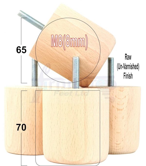 4x Round Solid Wood Furniture Feet Sofa Legs 70mm High for Chairs, Settees M8 - Image 26