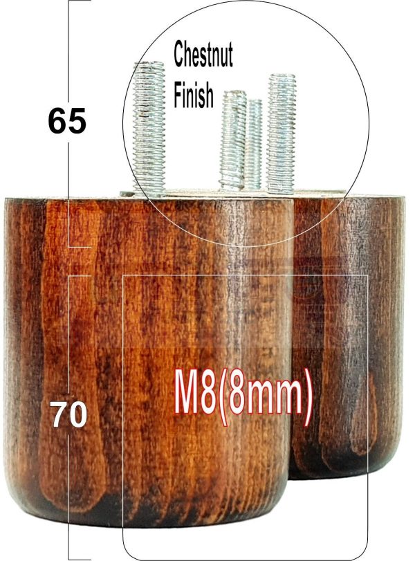 4x Round Solid Wood Furniture Feet Sofa Legs 70mm High for Chairs, Settees M8 - Image 39