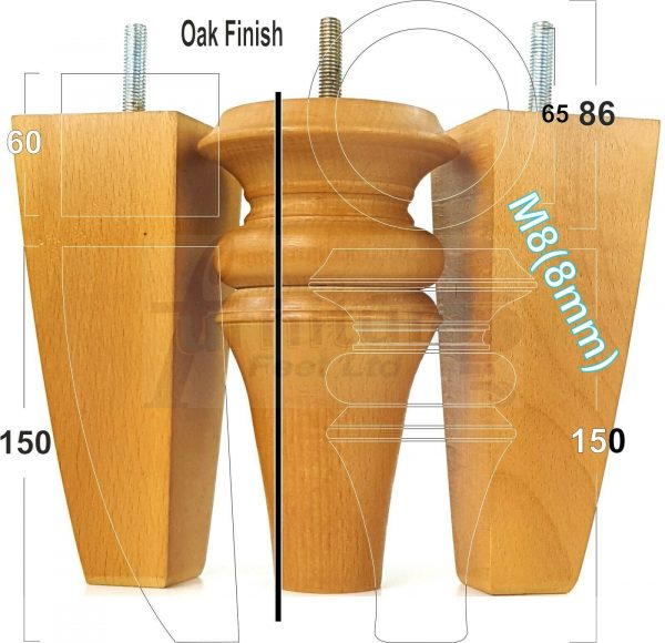 4x SOFA REPLACEMENT SOLID WOOD SETTEE FEET 150mm High FURNITURE LEGS M8(8mm) - Image 10