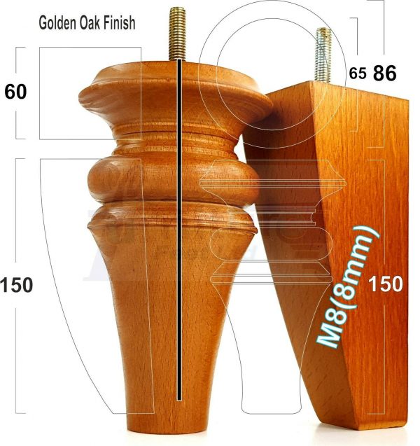 4x SOFA REPLACEMENT SOLID WOOD SETTEE FEET 150mm High FURNITURE LEGS M8(8mm) - Image 6