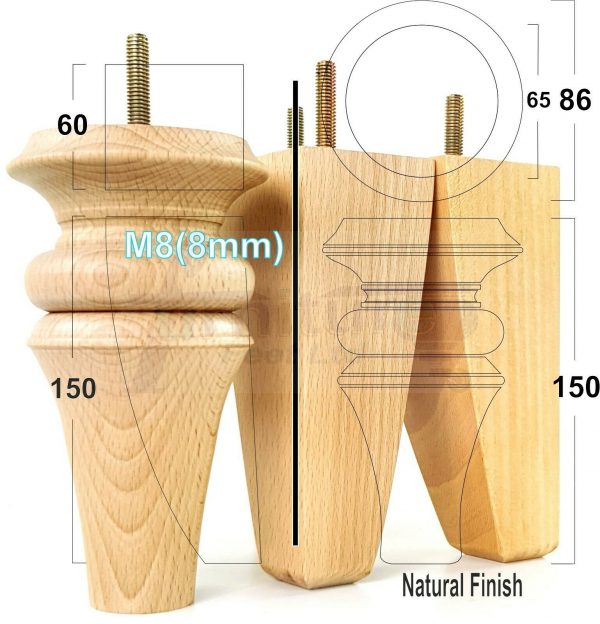 4x SOFA REPLACEMENT SOLID WOOD SETTEE FEET 150mm High FURNITURE LEGS M8(8mm) - Image 8