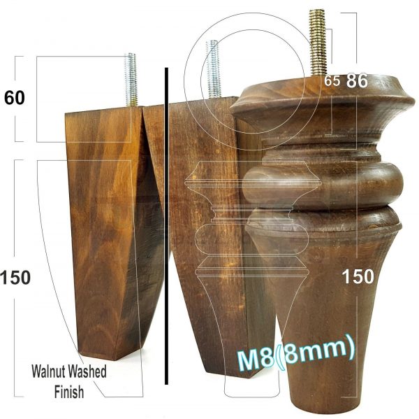 4x SOFA REPLACEMENT SOLID WOOD SETTEE FEET 150mm High FURNITURE LEGS M8(8mm) - Image 5