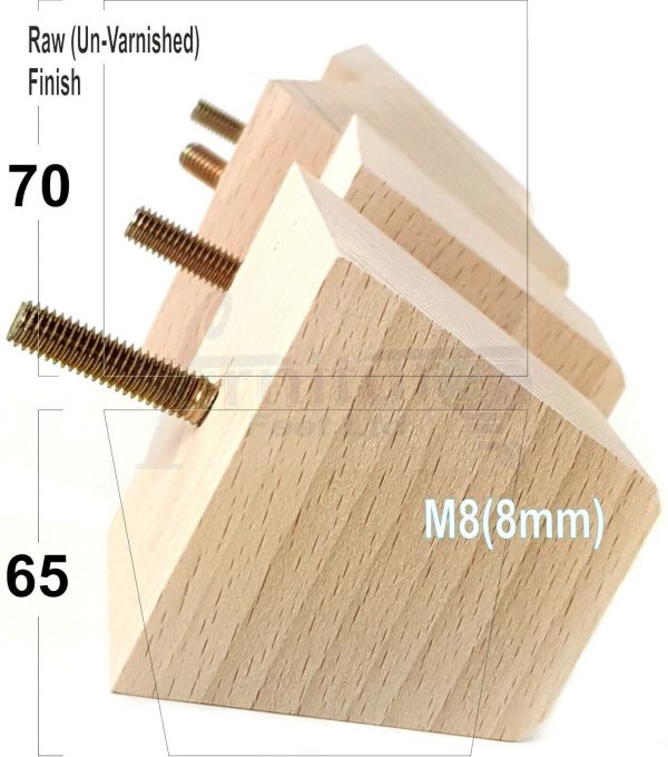 4x SOLID BLOCK WOODEN LEGS 65mm High CHAIR REPLACEMENT FURNITURE FEET M8(8mm) - Image 18
