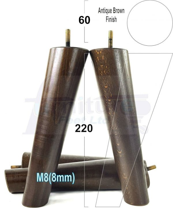 4x SOLID WOOD ANGLED SETTEE LEGS 220mm High FURNITURE REPLACEMENT FEET M8(8mm) - Image 12