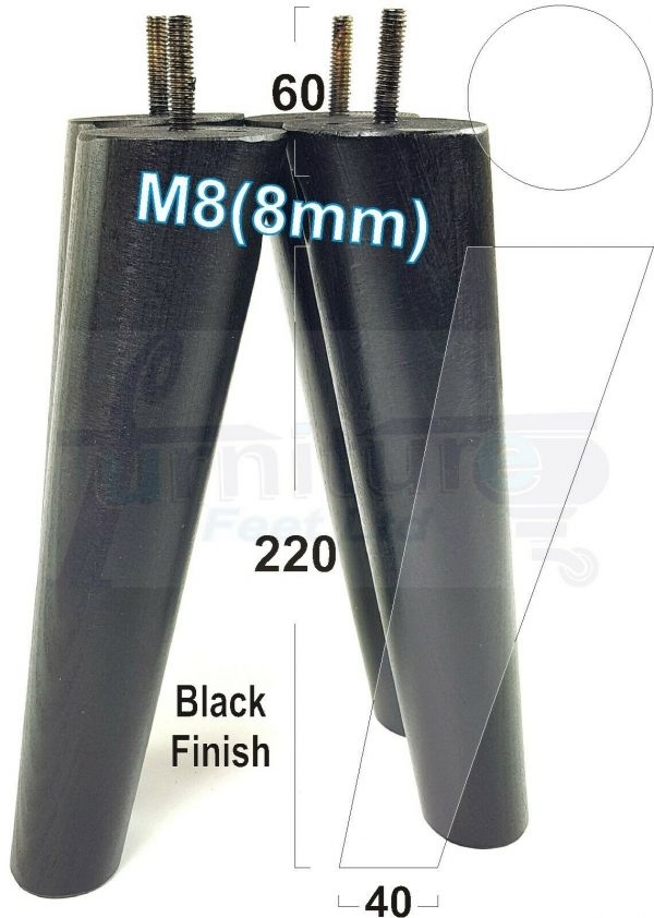 4x SOLID WOOD ANGLED SETTEE LEGS 220mm High FURNITURE REPLACEMENT FEET M8(8mm) - Image 14