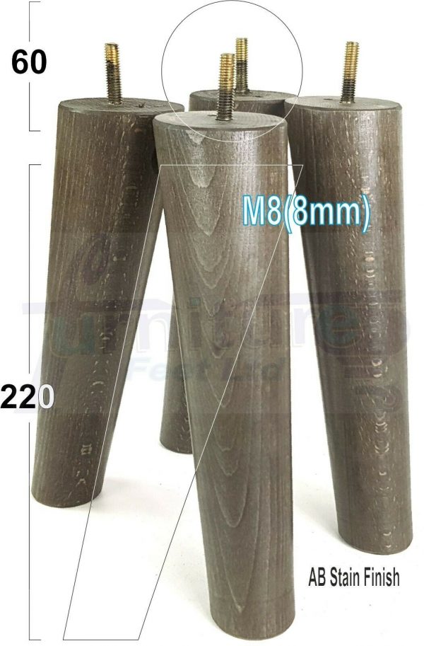 4x SOLID WOOD ANGLED SETTEE LEGS 220mm High FURNITURE REPLACEMENT FEET M8(8mm) - Image 13