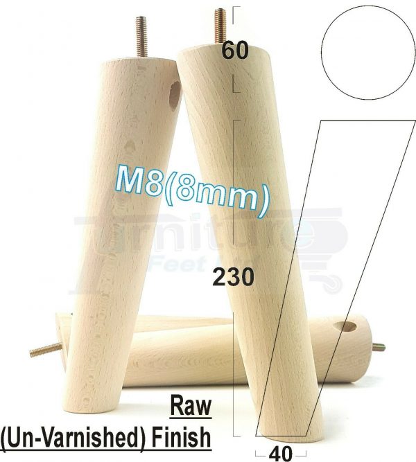 4x SOLID WOOD ANGLED SETTEE LEGS 230mm High FURNITURE REPLACEMENT FEET M8(8mm) - Image 26