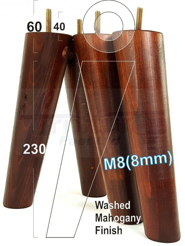 4x SOLID WOOD ANGLED SETTEE LEGS 230mm High FURNITURE REPLACEMENT FEET M8(8mm) - Image 24
