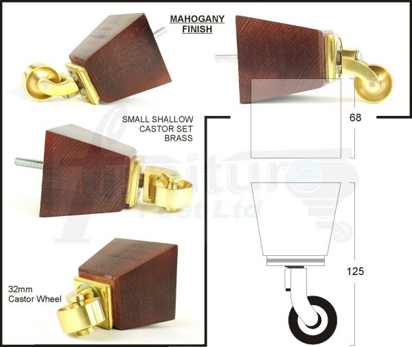 4x SOLID WOOD BRASS CASTOR FURNITURE CHAIR LEGS M8(8mm) SOFA FEET 125mm HIGH - Image 7