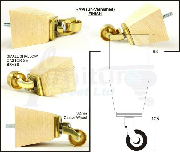 4x SOLID WOOD BRASS CASTOR FURNITURE CHAIR LEGS M8(8mm) SOFA FEET 125mm HIGH - Image 10