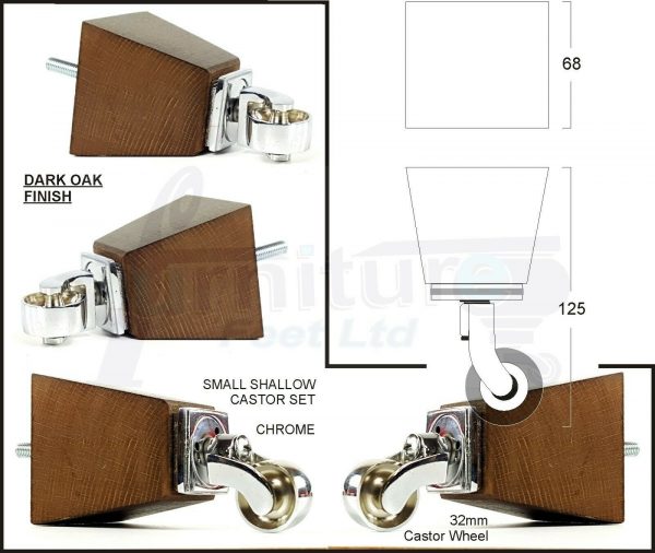 4x SOLID WOOD CHROME CASTOR FURNITURE CHAIR LEGS M8(8mm) SETTEE FEET 125mm HIGH - Image 5