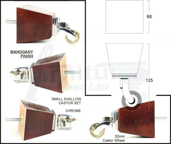 4x SOLID WOOD CHROME CASTOR FURNITURE CHAIR LEGS M8(8mm) SETTEE FEET 125mm HIGH - Image 7