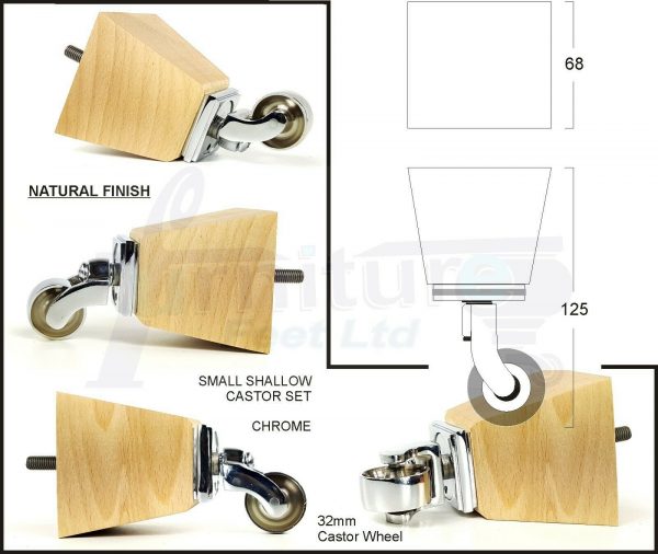 4x SOLID WOOD CHROME CASTOR FURNITURE CHAIR LEGS M8(8mm) SETTEE FEET 125mm HIGH - Image 8
