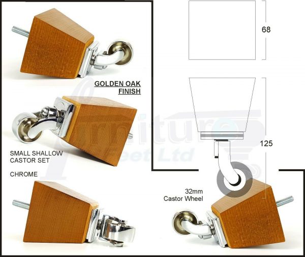 4x SOLID WOOD CHROME CASTOR FURNITURE CHAIR LEGS M8(8mm) SETTEE FEET 125mm HIGH - Image 6