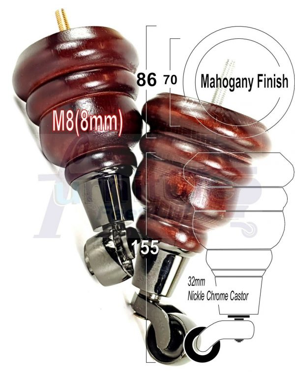 4x SOLID WOOD FURNITURE LEGS M8 REPLACEMENT BLACK CHROME CASTOR FEET 155mm HIGH - Image 24
