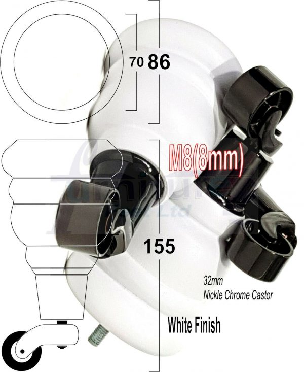 4x SOLID WOOD FURNITURE LEGS M8 REPLACEMENT BLACK CHROME CASTOR FEET 155mm HIGH - Image 35