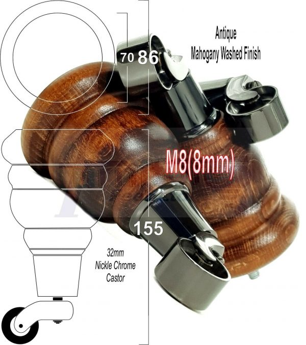 4x SOLID WOOD FURNITURE LEGS M8 REPLACEMENT BLACK CHROME CASTOR FEET 155mm HIGH - Image 39