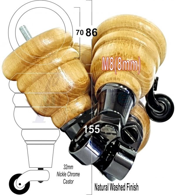4x SOLID WOOD FURNITURE LEGS M8 REPLACEMENT BLACK CHROME CASTOR FEET 155mm HIGH - Image 43